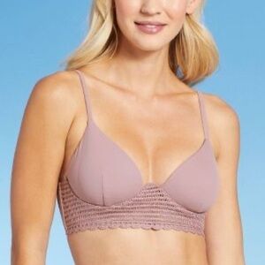 NWT Longline Crochet Detail Bikini Top - Shade & Shore Mauve